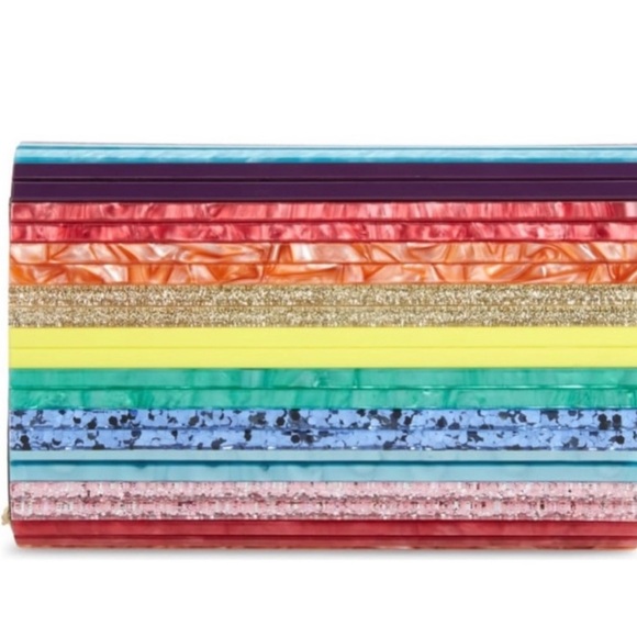 Kurt Geiger London Party Multi Stripe  Pride Rainbow Glitter Envelope Clutch - Picture 6 of 17